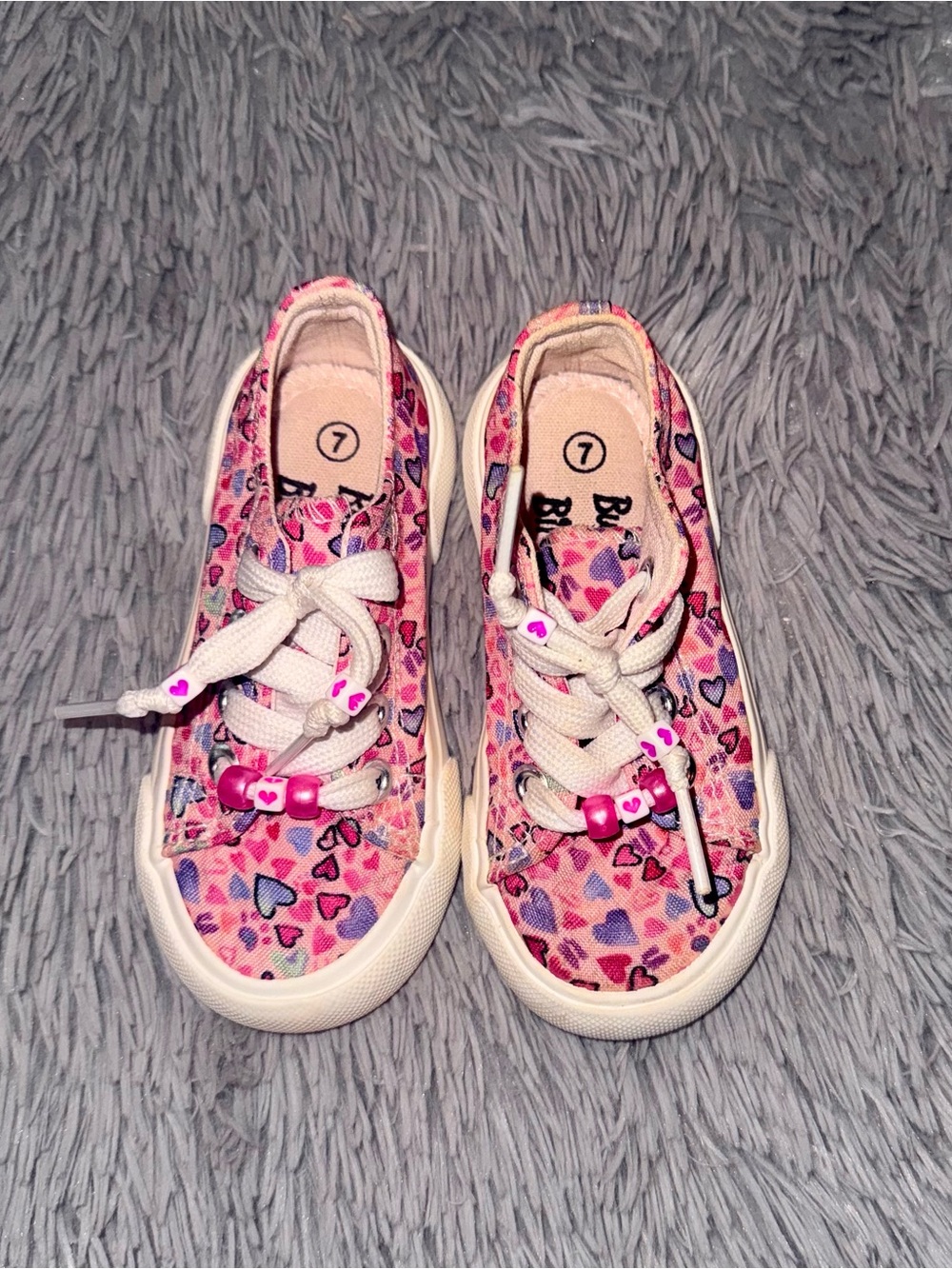 Pink Heart-Print Kids Sneakers - Brand: (Size 7)